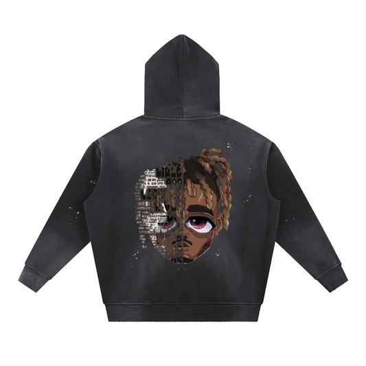 Distress black oversized Hoodie-minimal streetwear essential