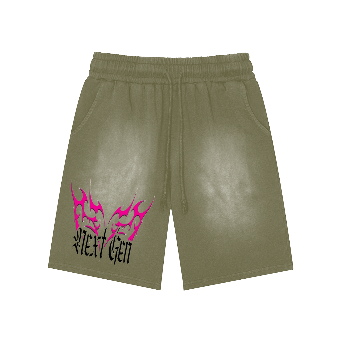 Rectangle Patch Monkey Washed Shorts