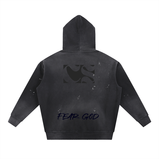 Vintage Washed Frayed Fleece Hoodie